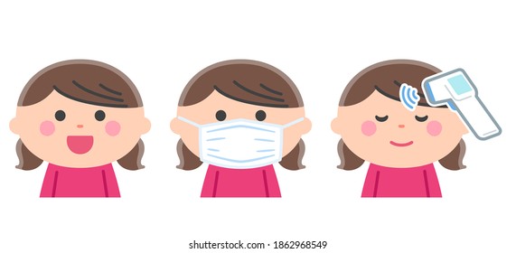 Laughing, Putting on a Mask, Taking a Temperature, Girl Set. No contour line