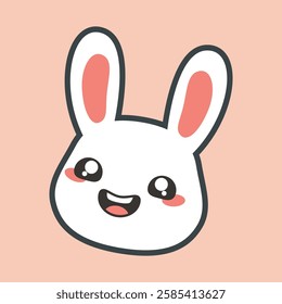 laughing rabbit face with outline flat vector design.