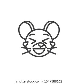 Laughing rat emoticon line icon. linear style sign for mobile concept and web design. Tear Laugh mouse face emoji outline vector icon. Chinese 2020 year of the rat  symbol, logo illustration. 