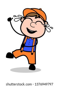 Laughing - Retro Cartoon Carpenter Worker Vector Illustration﻿