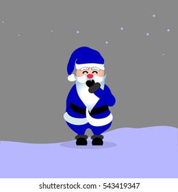 laughing Santa Claus in blue costume on grey background 