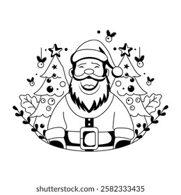 Laughing santa illustration designed in glyph style 