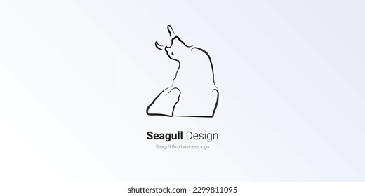 Laughing seagull logo design, bird with head back, seagull line art