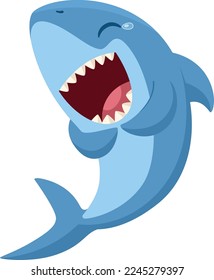 Laughing shark character. Funny animal with sharp teeth