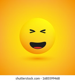 Laughing Simple Shiny Happy Emoticon on Yellow Background - Vector Design
