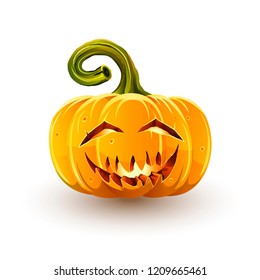 Laughing sinister Halloween pumpkin. Jack-o'-lantern for Halloween isolated on white background