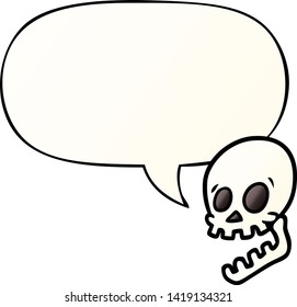 laughing skull cartoon with speech bubble in smooth gradient style