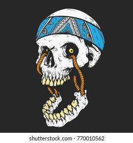 Laughing skull head band jaw with rope color