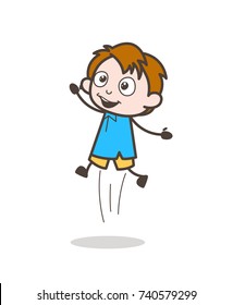 Laughing Small Kid Jumping in Excitement - Cute Cartoon Kid Vector


