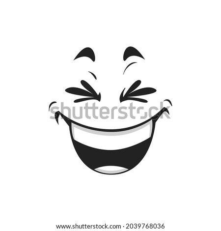 Laughing smile with eyes winked of joy isolated face. Vector emoticon with broad kind smile and blinked eyes. Satisfied avatar expression, comic head with blinked eyes funny joke sign chatboat emblem Сток-фото © 