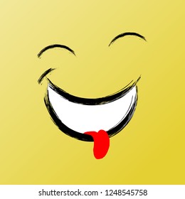 Laughing Smile, Funny Brush Vector Icon for Social Media Chat. Inspirational and Motivational Graphic Illustration with Black Brush Strokes. Mood Smile with Closed Eyes, Enjoy. Wellbeing and Carefree.