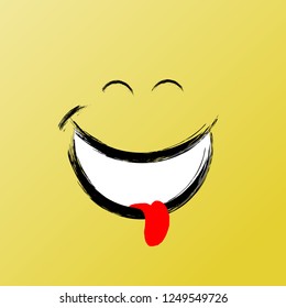 Laughing Smile, Funny Brush Vector Icon. Inspirational and Motivational Graphic Illustration with Black Texture. Boost your Mood Smile with Eyes, Enjoy. Wellbeing and Carefree. Social Media Chat Sign