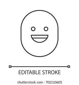Laughing smile linear icon. Thin line illustration. Happy face with broad smile. Contour symbol. Vector isolated outline drawing. Editable stroke