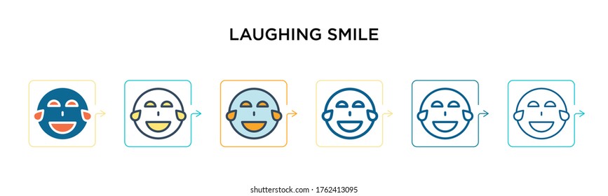 Laughing smile vector icon in 6 different modern styles. Black, two colored laughing smile icons designed in filled, outline, line and stroke style. Vector illustration can be used for web, mobile,