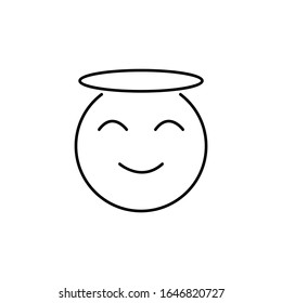 laughing, smiling angel line icon on white background