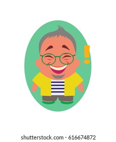 Laughing, Smiling and Happy Avatar of Little Person Cartoon Character in Flat Vector - Use as Emoji or Mascot, Male Illustration Isolated on White Background
