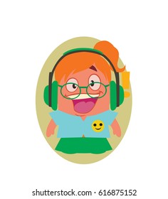 Laughing, Smiling and Happy Young Girl Geek Avatar of Little Person Cartoon Character in Flat Vector - Use as Emoji or Mascot, Female Illustration Isolated on White Background