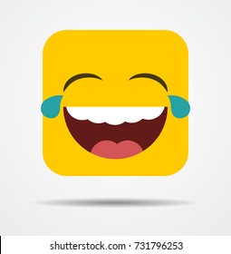 Laughing square emoticon in a flat design