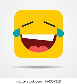 Laughing square emoticon in a flat design