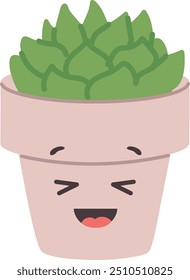 Laughing succulent in flowerpot. Kawaii plant. Green decoration isolated on white background