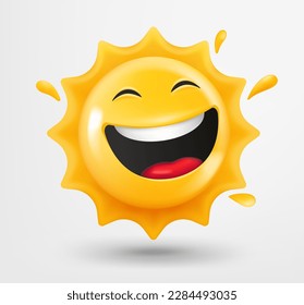 Emoticono de sol riéndose con gafas de sol. 3.ᵉʳ emoticono vector aislado en fondo blanco 