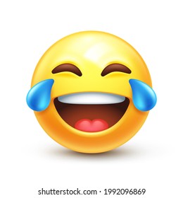 Laughing To Tears Emoticon. Crying And Laugh Emoji, Tears Of Joy 3D Stylized Vector Icon
