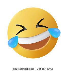 Laughing With tears face emoji, 3d style emoticon. ROFL LOL Sweat Laughing chat comment reactions. Laughing emoji vector cartoon illustration isolated on white background. Funny emoticon face happy