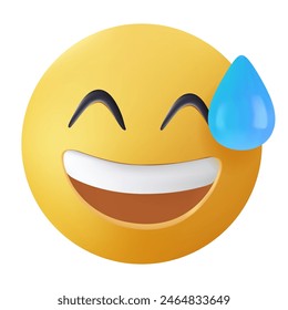 Emoji de cara de risa con lágrimas, feliz, emoticono de estilo 3d. ROFL LOL Sudor Risas comentarios reacciones. Ilustración de dibujos animados de Vector de emoji riéndose aislado sobre fondo blanco. Divertido icono de emoticono