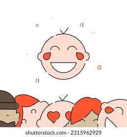 Laughing to tears kid baby filled line vector icon, simple illustration, related bottom border.