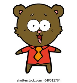 laughing teddy  bear cartoon in shirt and tie