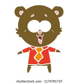 laughing teddy  bear flat color style cartoon in shirt and tie
