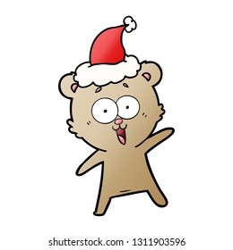 laughing teddy  bear hand drawn gradient cartoon of a wearing santa hat
