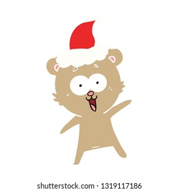 riéndose, oso de peluche dibujado a mano, ilustración de color plano de un sombrero santa que lleva puesto