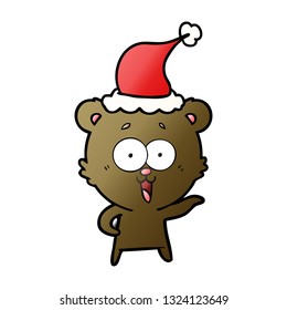 laughing teddy  bear hand drawn gradient cartoon of a wearing santa hat