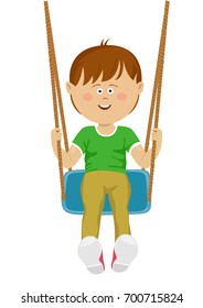 Laughing teenager boy riding a swing over white background