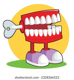 laughing teeth man cartoon on grass