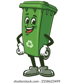 laughing Trash Bin Cartoon Character Mascot Illustration Vector Clip-art Hand-drawn Logo Design