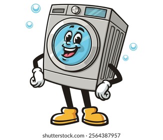 Laughing Washing Machine,  Cartoon Character Mascot Illustration Vector Clip-art Hand-drawn Logo Design