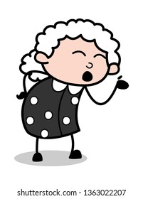 Laughing while Talking - Old Cartoon Granny Vector Illustration