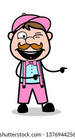 Laughing and Winking Eye - Retro Delivery Man Vendor Vector Illustration