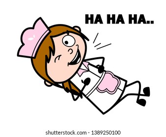 Laughing and Winking - Retro Cartoon Waitress Female Chef Vector Illustration