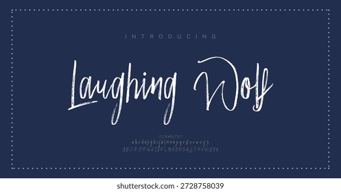 Laughing Wolf, Script premium luxury elegant alphabet letters and numbers. Elegant wedding typography classic serif font decorative vintage retro. Creative vector illustration
