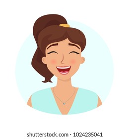 Laughing woman face. Vector flat illustration.