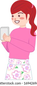 Laughing woman looking at smartphone screen.