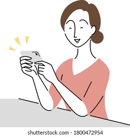a laughing woman who watches smartphone