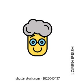 Laughing, yellow emoticon boy, man icon. Fun, face vector. Humor, smile, positive symbol for web and mobile apps. Smiling Raised eyebrows icon. Simple expression of mood icons for ui