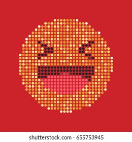 Laughing yellow smiley in dots. Like social icon. Button for expressing social emoji. Flat vector illustration EPS 10