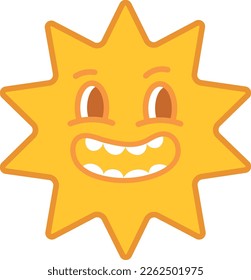 Riendo estrella amarilla. Rayos brillantes con cara feliz