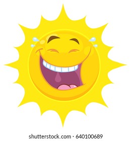 Laughing Yellow Sun Cartoon Emoji Face Character With Smiling Expression. Vector Illustration Isolated On White Background