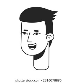 Laughing young man with slicked back hairstyle monochrome flat linear character head. Editable outline hand drawn human face icon. 2D cartoon spot vector avatar illustration for animation